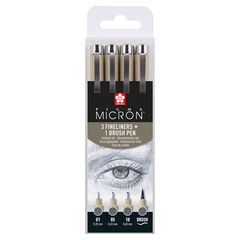 Set stilolapsash teknikë SAKURA PIGMA MICRON 3 FINELINERS A BRUSH PEN | hije gri të errët